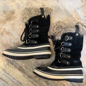 Sorel Joan of Arc Snow Boots, Black Waterproof Winter Faux Fur, Womens Size 6